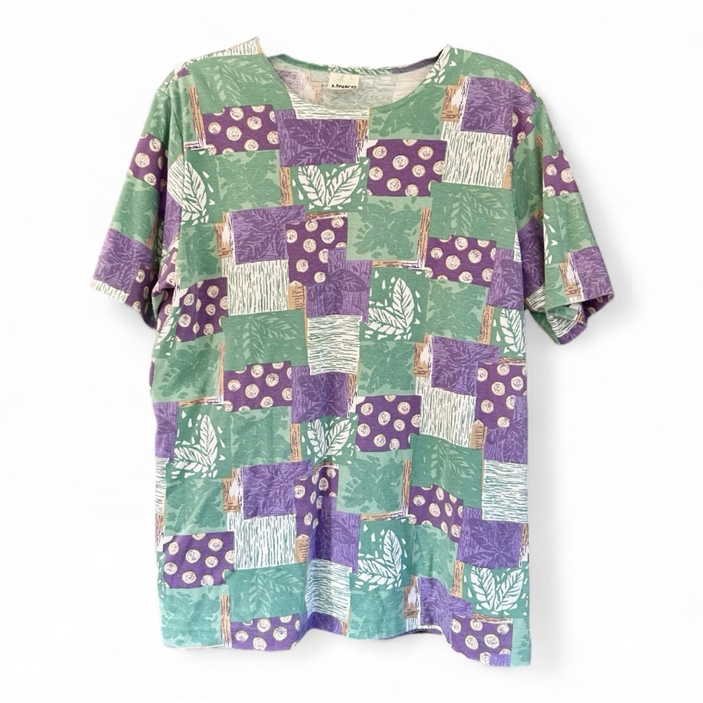 VINTAGE 90S LINKS Graphic Tee Retro Patchwork Mixed Print T-Shirt Nostalgia Sz M